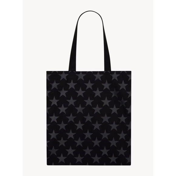 YSL Saint Laurent STARS BLACK TONE ON TONE Cotton Tote Bag Purse Brand NEW - Picture 2 of 3